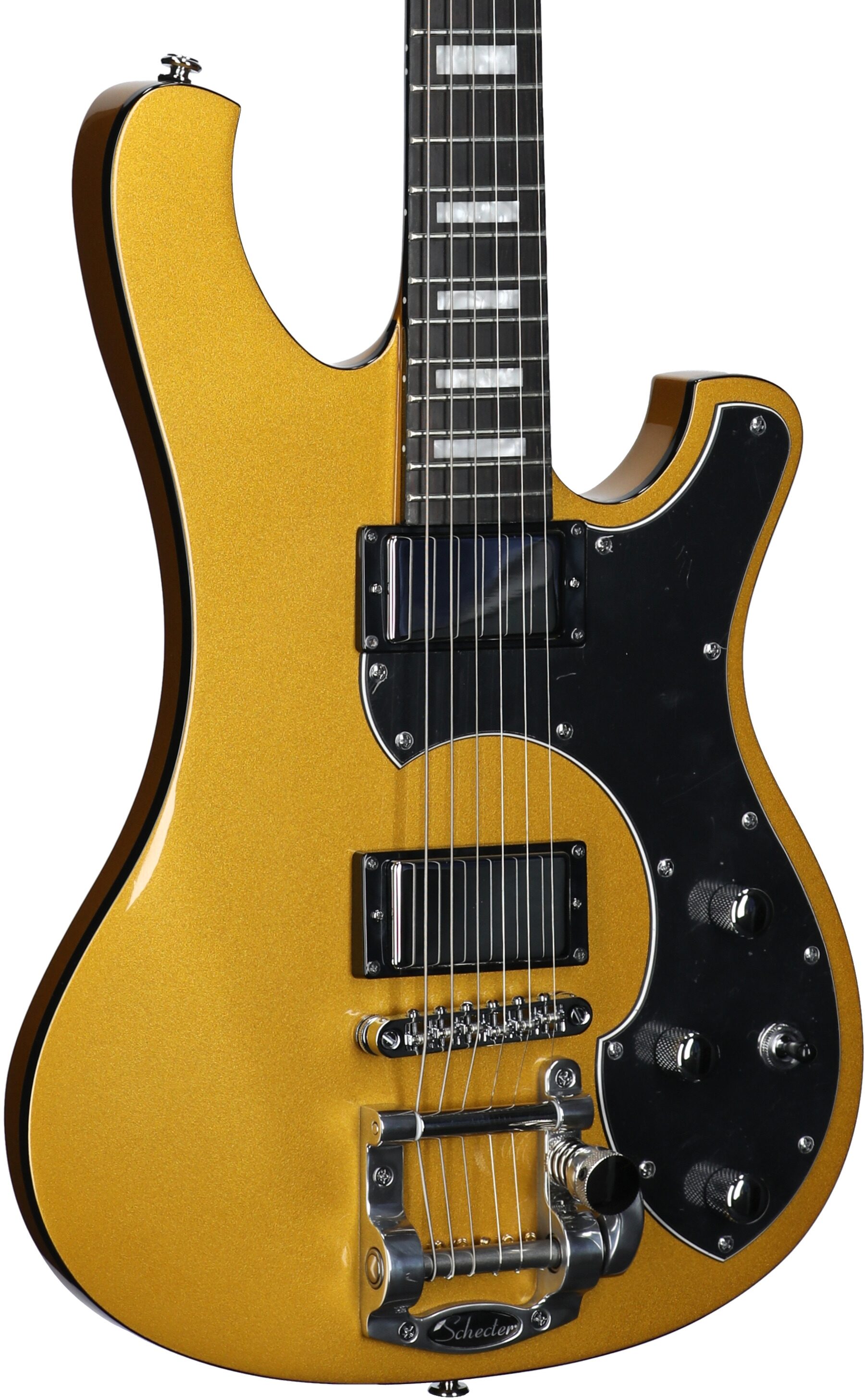 Schecter Stargazer 6 Vibrato Electric Guitar, Metallic Gold, Full Left Front