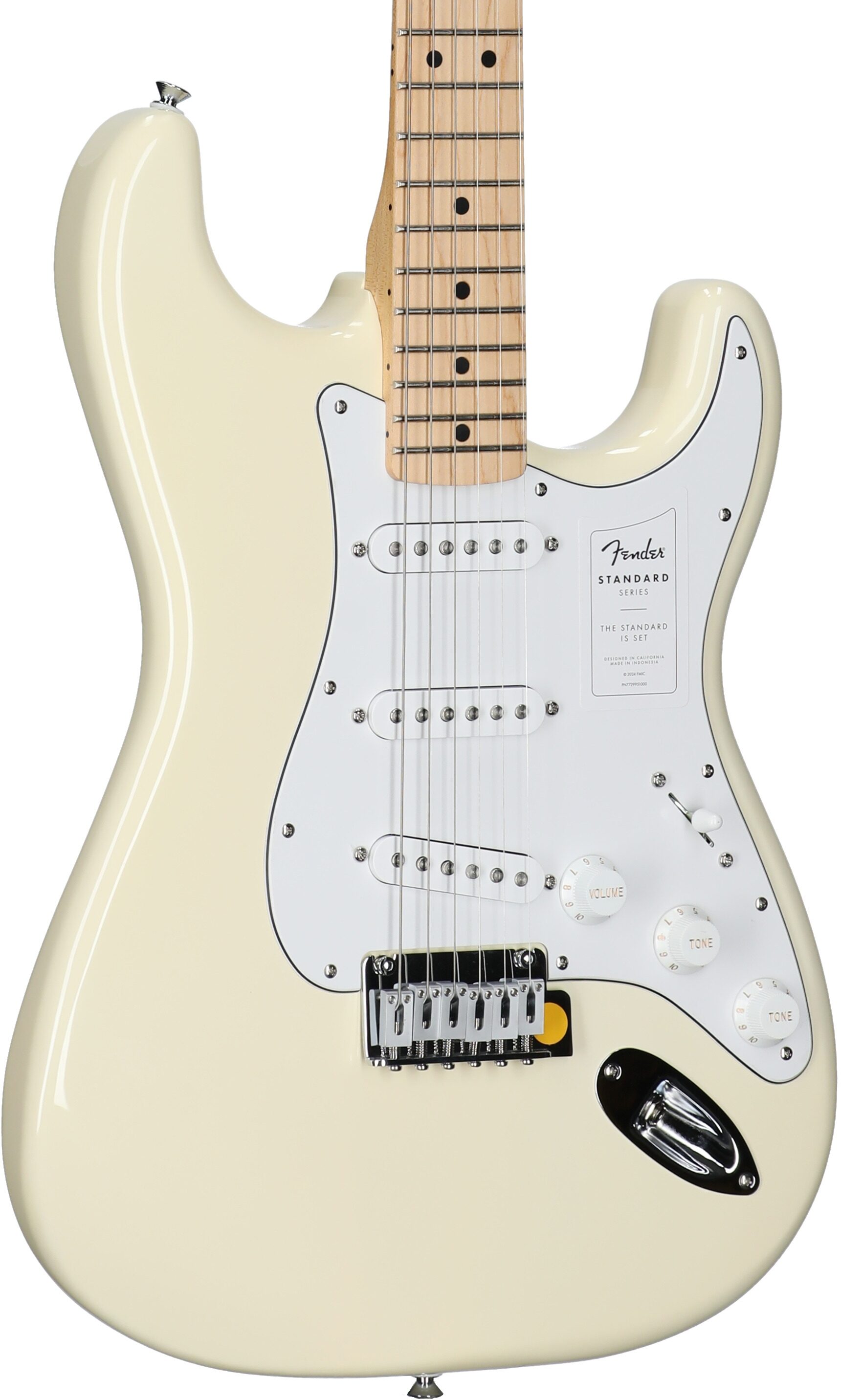 Fender Standard Stratocaster Electric Guitar, Maple Fingerboard, Olympic White, Full Left Front