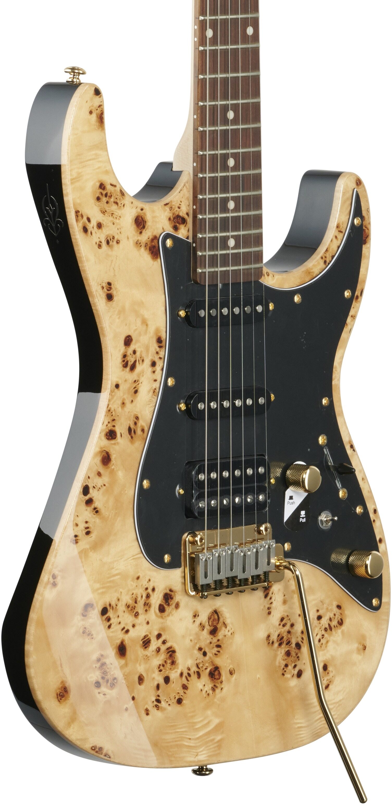 Michael Kelly Custom Collection '60s Burl Ultra Electric Guitar, Pau Ferro Fingerboard, Natural Burl, Full Left Front