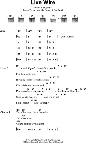 Live Wire by AC/DC - Guitar Chords/Lyrics - Guitar Instructor