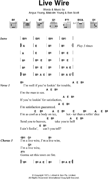 Live Wire - Guitar Chords/Lyrics