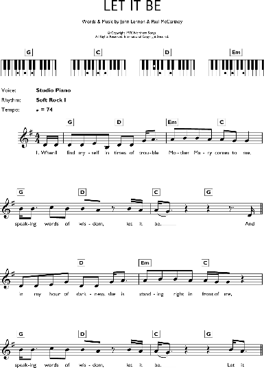 interfaz Peligro a menudo Let It Be - Piano Chords/Lyrics | zZounds