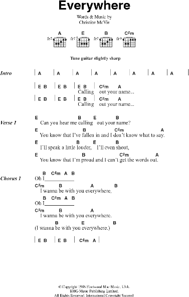 Everywhere by Fleetwood Mac  Lyrics with Guitar Chords