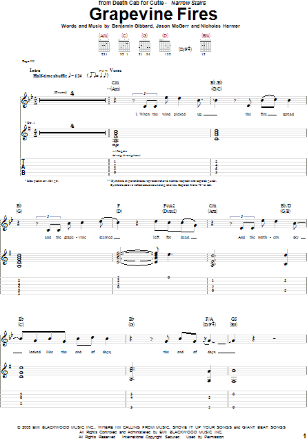 Grapevine Fires - Guitar TAB, New, Main