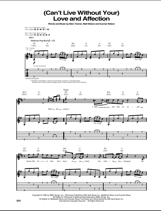 Can't Live Without Your) Love And Affection - Guitar TAB