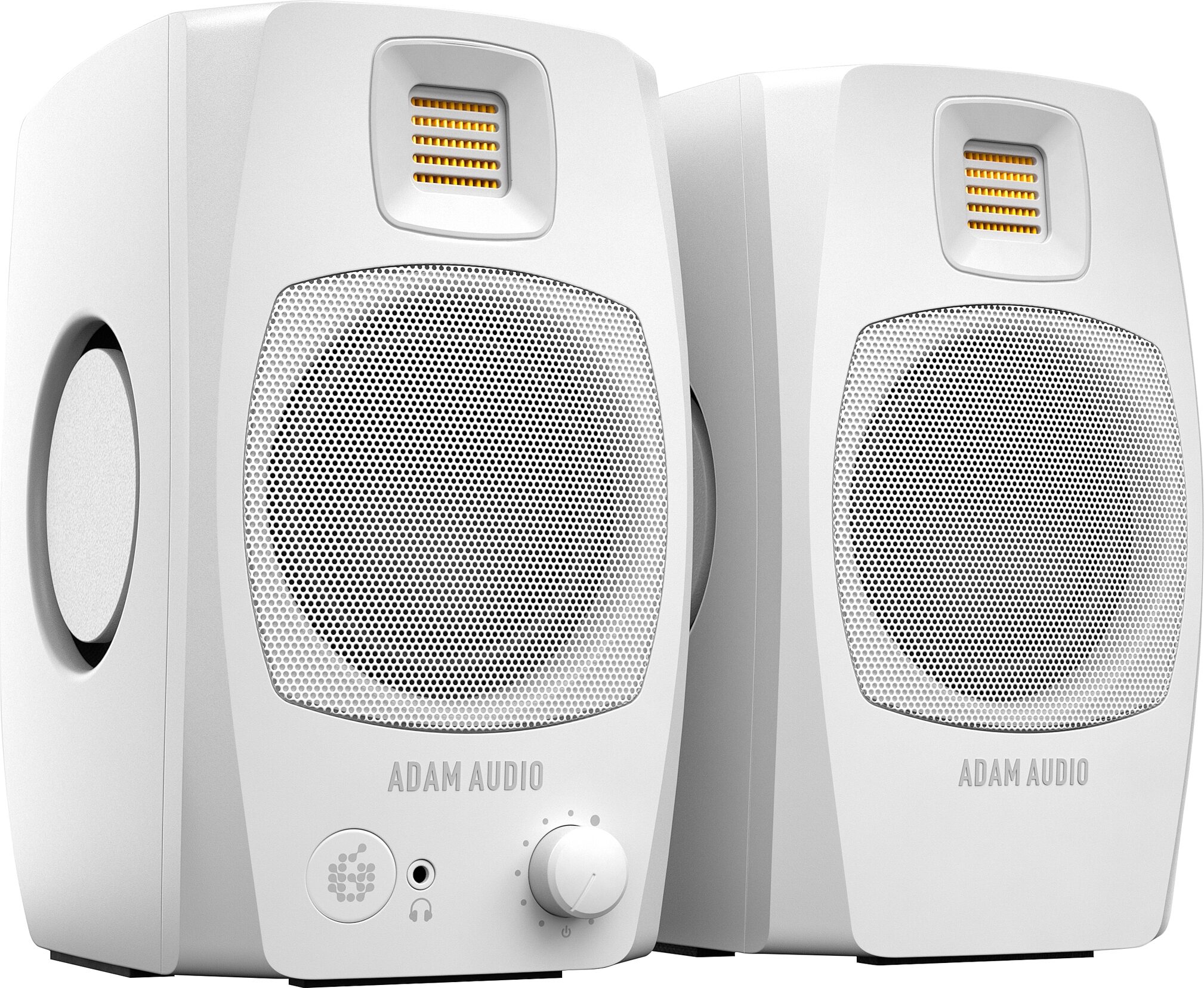 ADAM Audio D3V Active Desktop Studio Monitors, White, Pair, Action Position Back