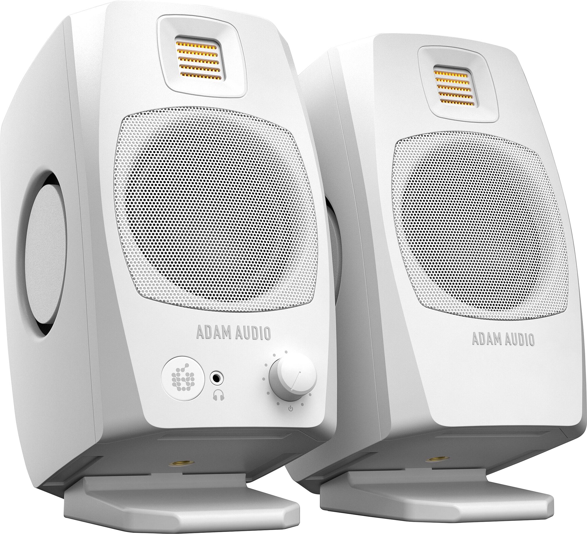 ADAM Audio D3V Active Desktop Studio Monitors, White, Pair, Action Position Back