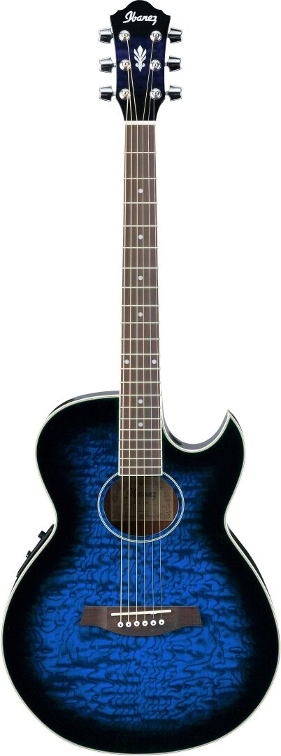 Ibanez AES10E AES Mini-Jumbo Cutaway Acoustic-Electric Guitar, Transparent Blue Sunburst