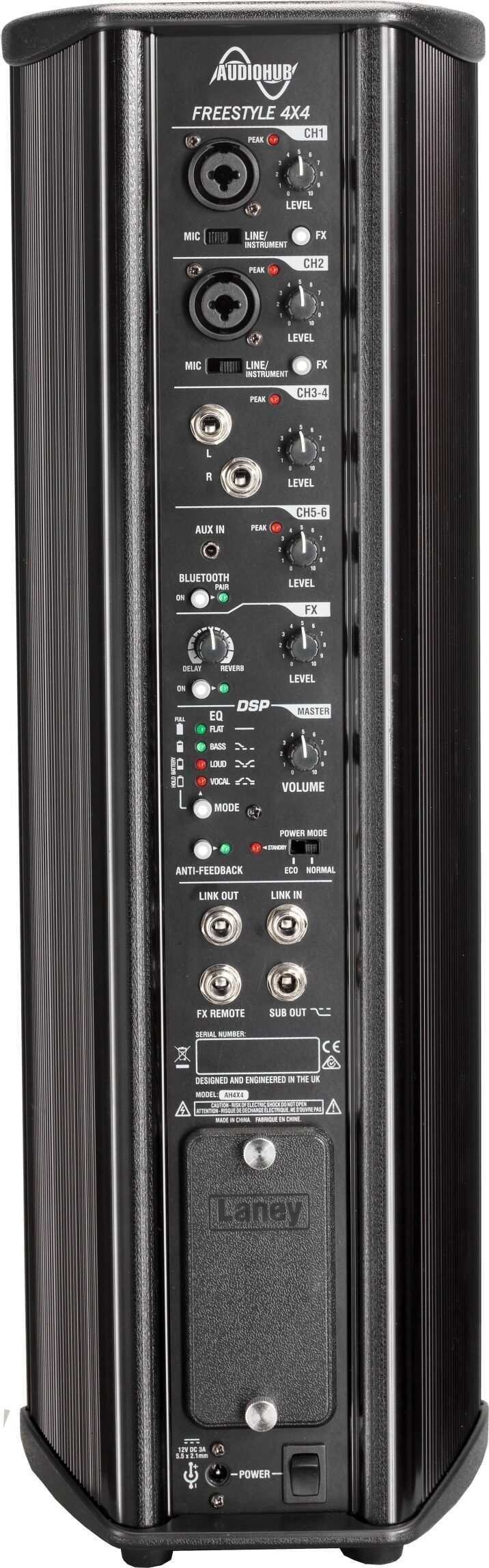 Laney Audiohub AH4X4 Battery-Powered Portable PA Speaker with Bluetooth, New, Rear detail Control Panel