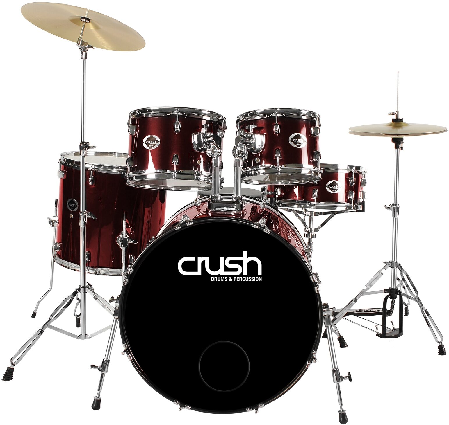 Crush Alpha Drum Kit with Cymbals, 5-Piece, Red
