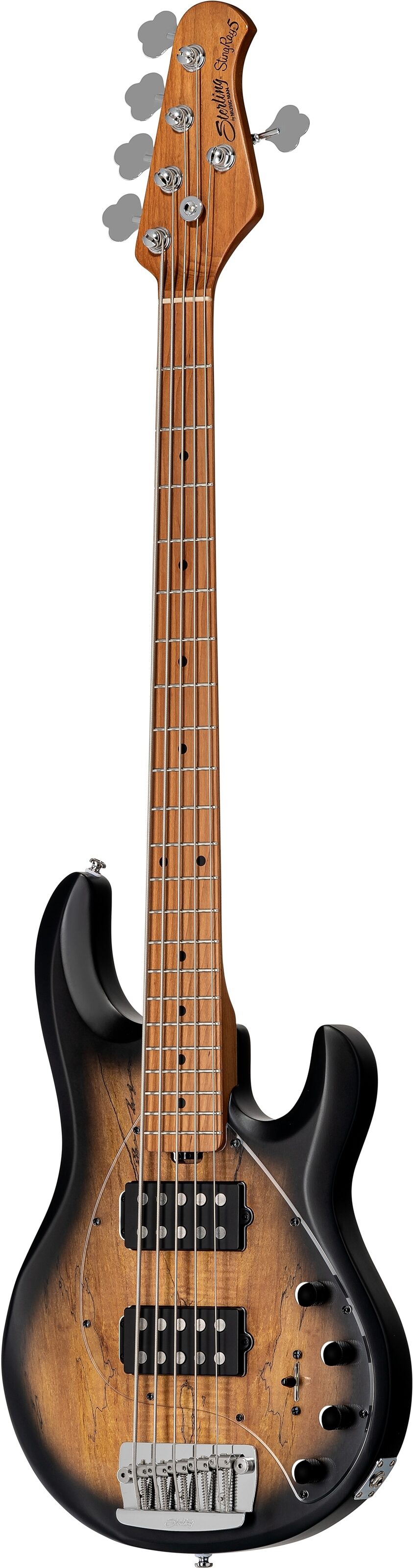 Sterling by Music Man Ray35HH Spalted Maple Electric Bass (with Gig Bag), Angled Front