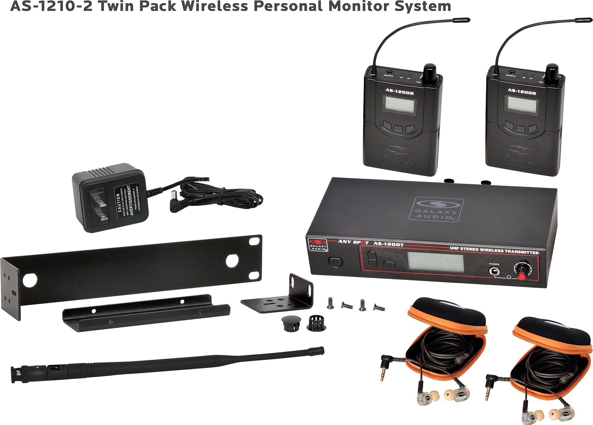 Galaxy Audio AS-1210 Any Spot Wireless In-Ear Monitor System with EB10 Earbuds, Band N, 2-Pack, Main with all components Front