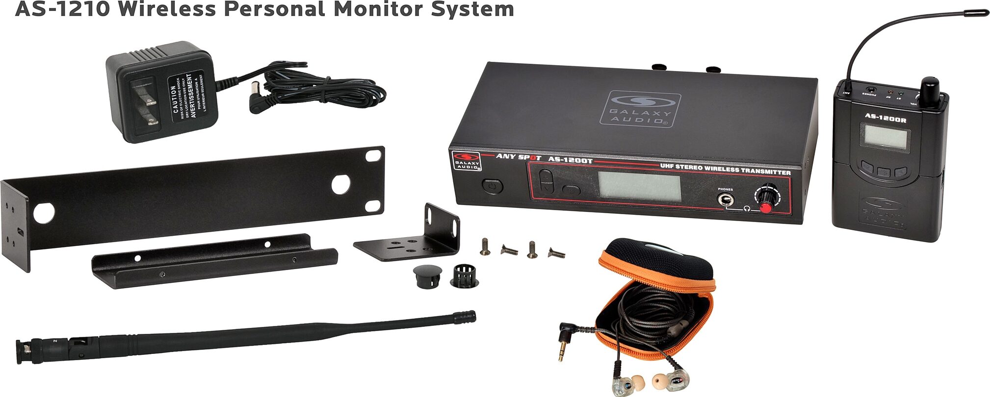 Galaxy AS-1210 Any Spot Wireless In-Ear Monitor System with EB10 Earbuds, Band D, Main with all components Front