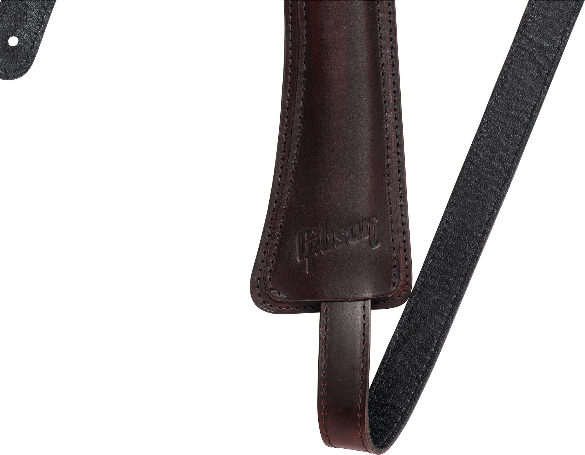 Gibson The Modern Vintage Mini Leather Guitar Strap, Cherry Brown, Action Position Front
