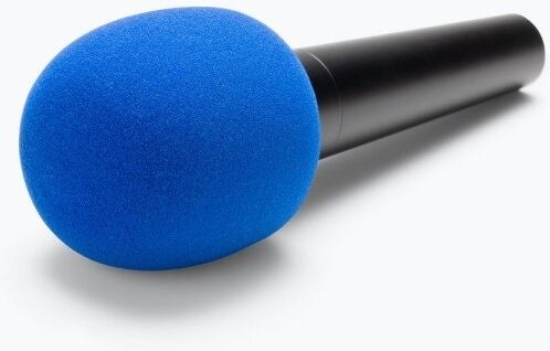 On-Stage Foam Ball-Type Microphone Windscreen, Blue, In Use