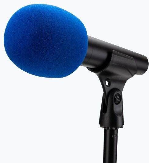 On-Stage Foam Ball-Type Microphone Windscreen, Blue, In Use 2