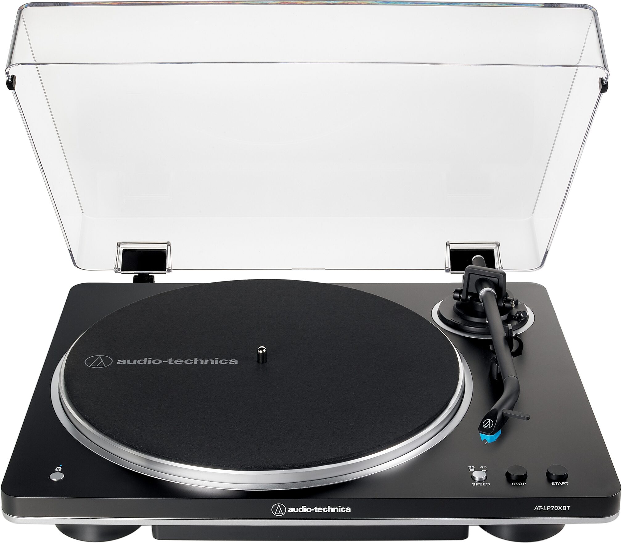 Audio-Technica AT-LP70XBT Fully Automatic Belt-Drive Turntable with Bluetooth, Black/Silver, AT-LP70XBT-BS, Action Position Front