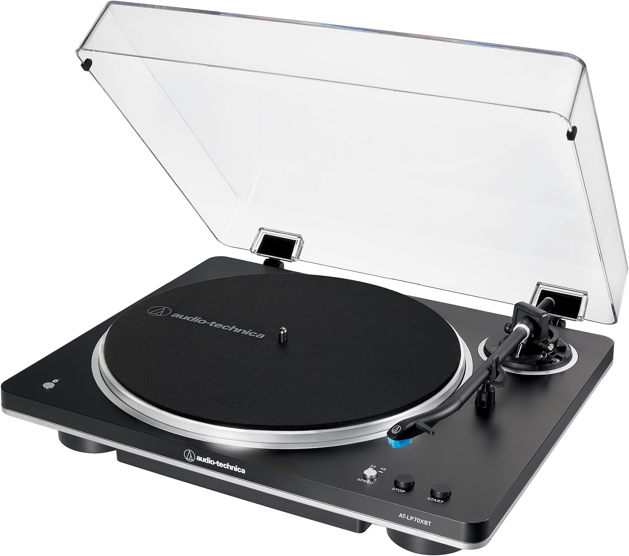 Audio-Technica AT-LP70XBT Fully Automatic Belt-Drive Turntable with Bluetooth, Black/Silver, AT-LP70XBT-BS, Action Position Front