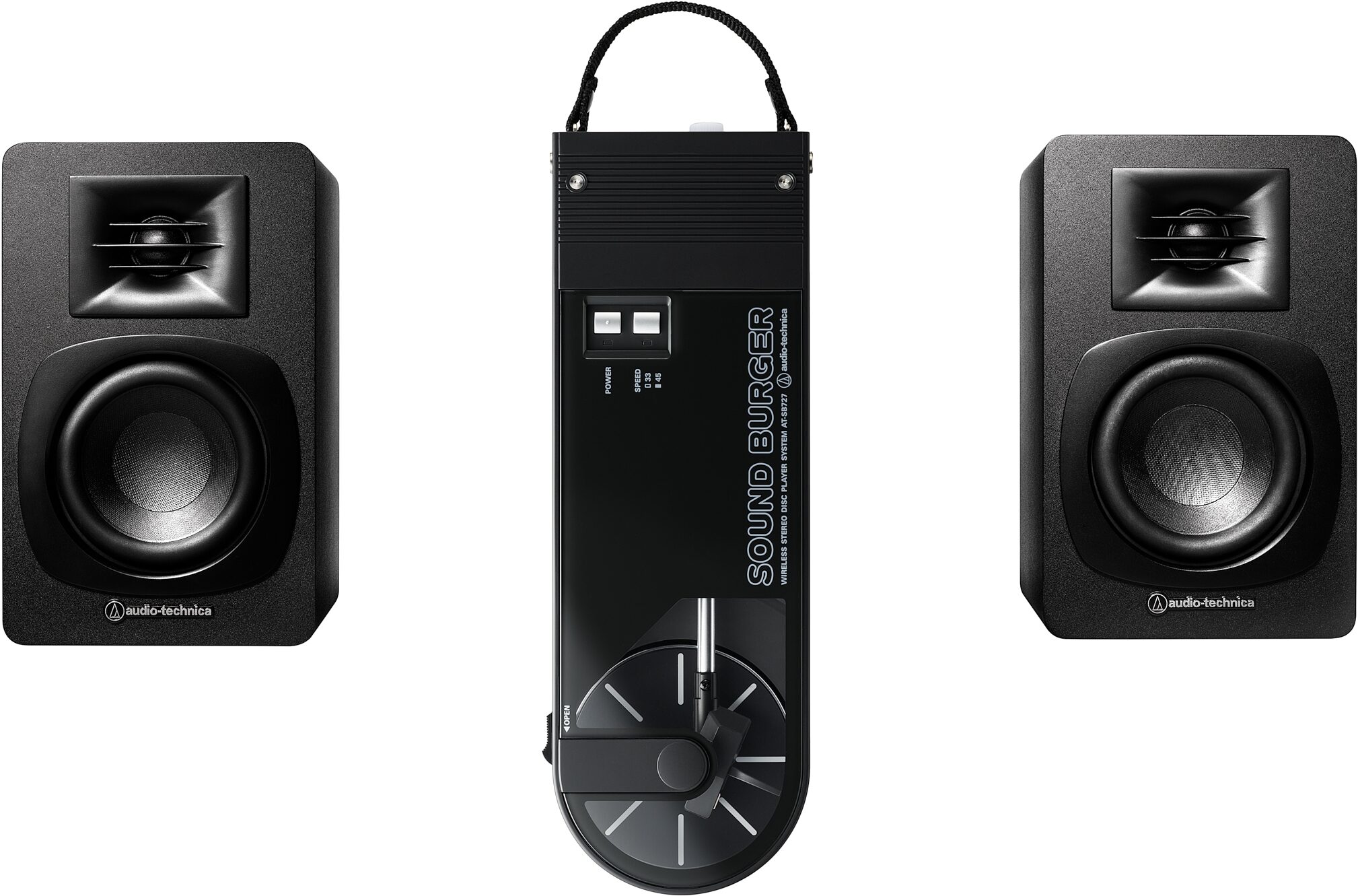 Audio-Technica AT-SB727 Sound Burger Portable Bluetooth Record Turntable, Black, Bundle with AT-SP3X Speakers, Main