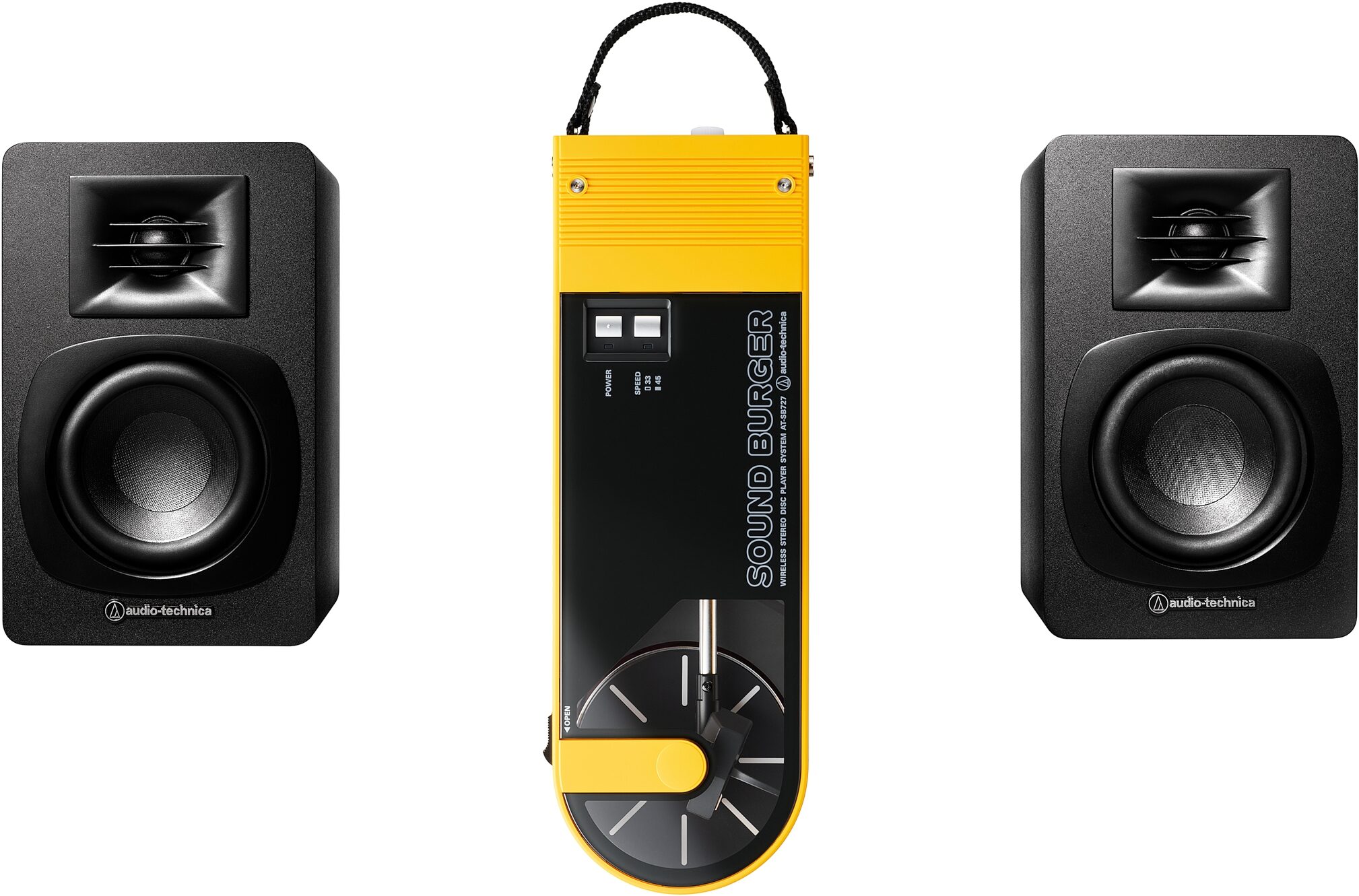 Audio-Technica AT-SB727 Sound Burger Portable Bluetooth Record Turntable, Yellow, Bundle with AT-SP3X Speakers, Main