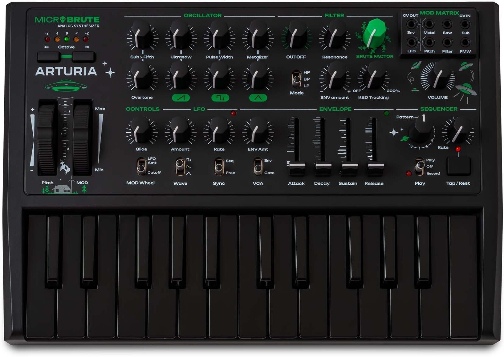 Arturia MicroBrute UFO Analog Synthesizer, New, Action Position Back
