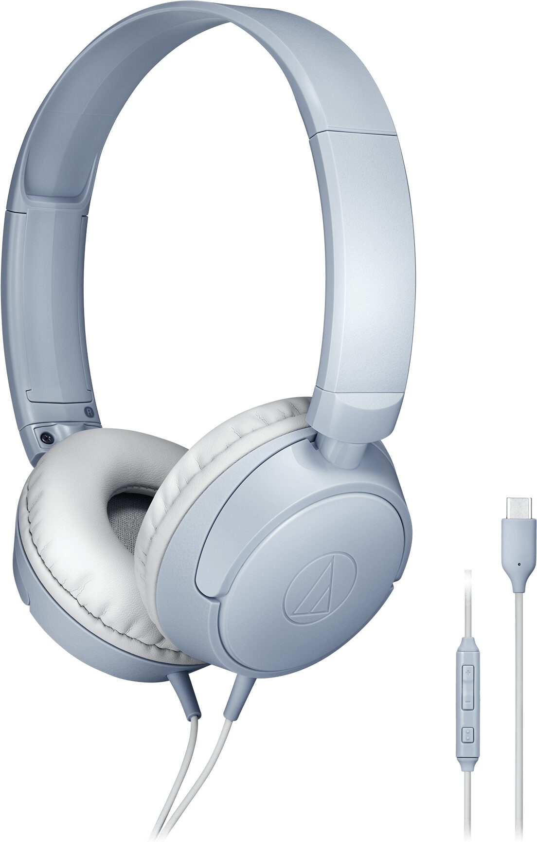 Audio-Technica ATH-S120C USB-C On-Ear Headphones, Blue-Gray, ATH-S120C-GY, Action Position Back