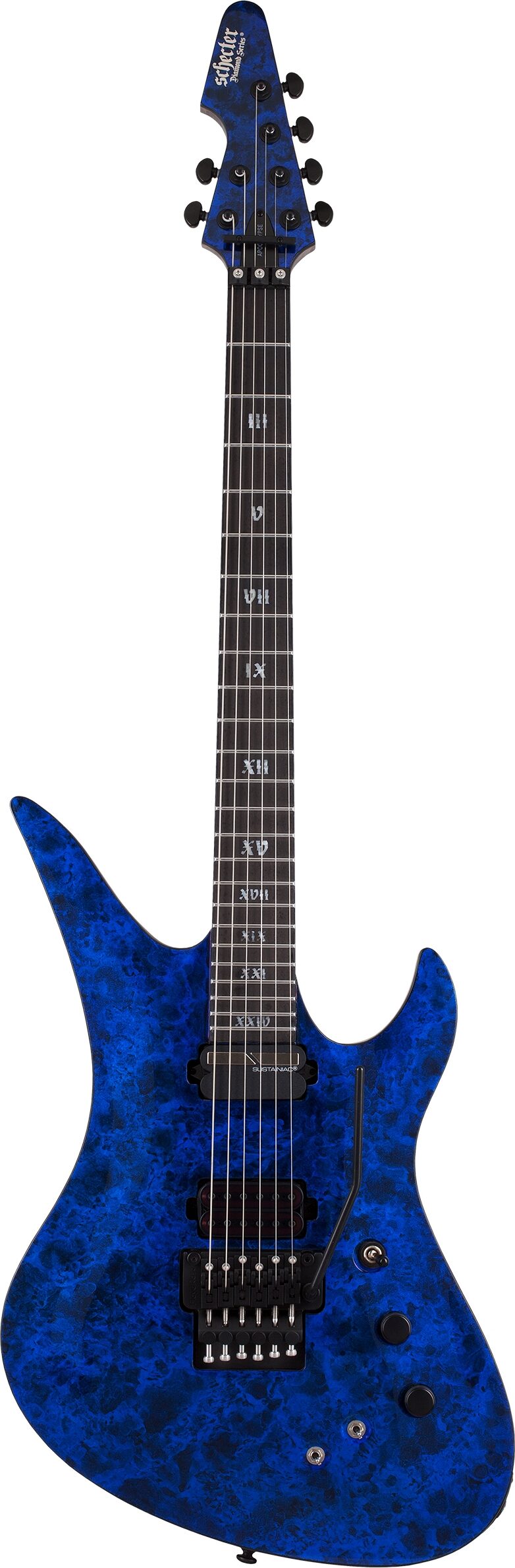 Schecter Avenger FR-S Apocalypse Electric Guitar, Blue Reign, Open Box (Very Good), Action Position Back