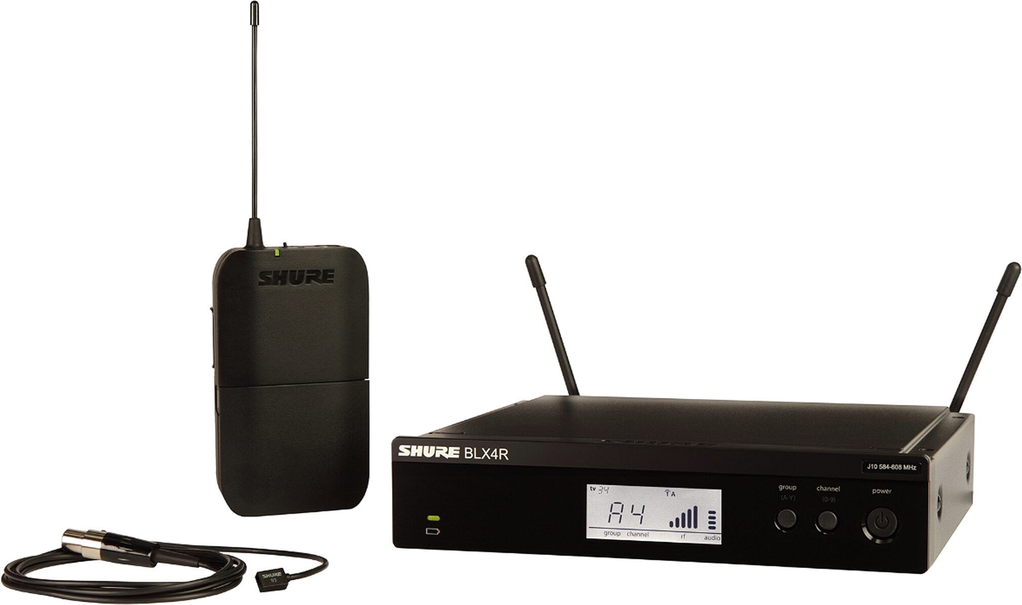 Shure BLX14R/W93 Wireless Lavalier Microphone System, Band J11 (596-616 MHz), Action Position Back