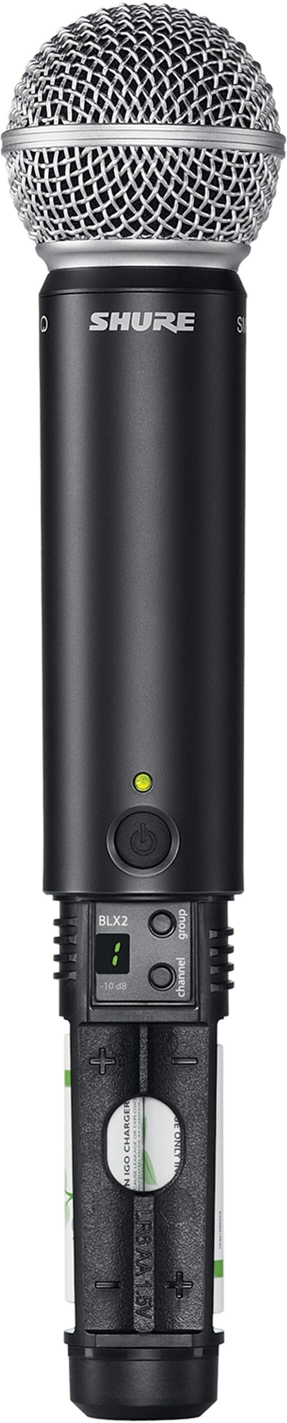 Shure BLX24R/SM58 Handheld Wireless SM58 Microphone System, Band J11 (596-616 MHz), Detail Side