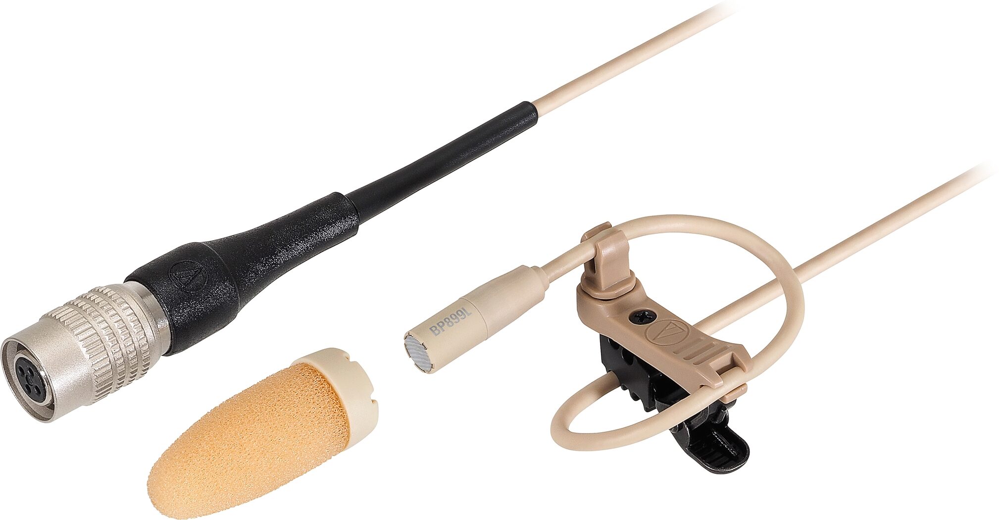 Audio-Technica BP899 Subminiature Omnidirectional Condenser Lavalier Microphone, Beige, USED, Open Box (Very Good), Action Position Back