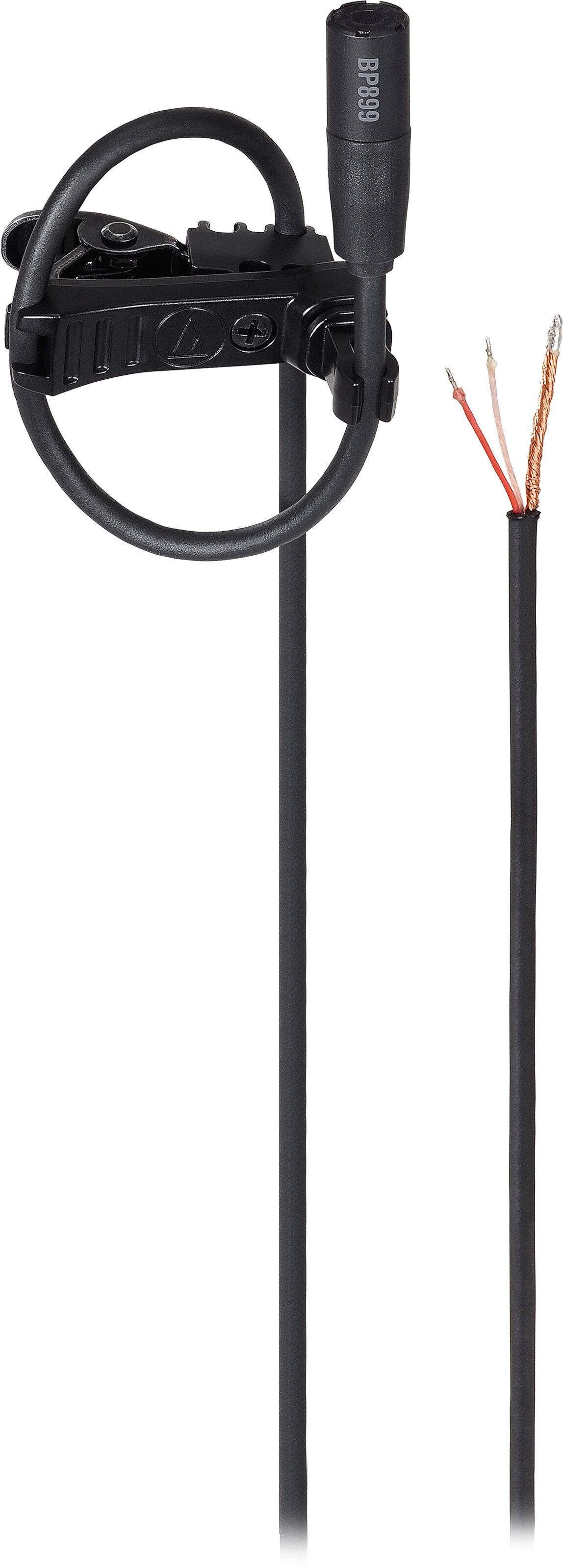 Audio-Technica BP899 Subminiature Omnidirectional Condenser Lavalier Microphone, Black, Unterminated, Action Position Back