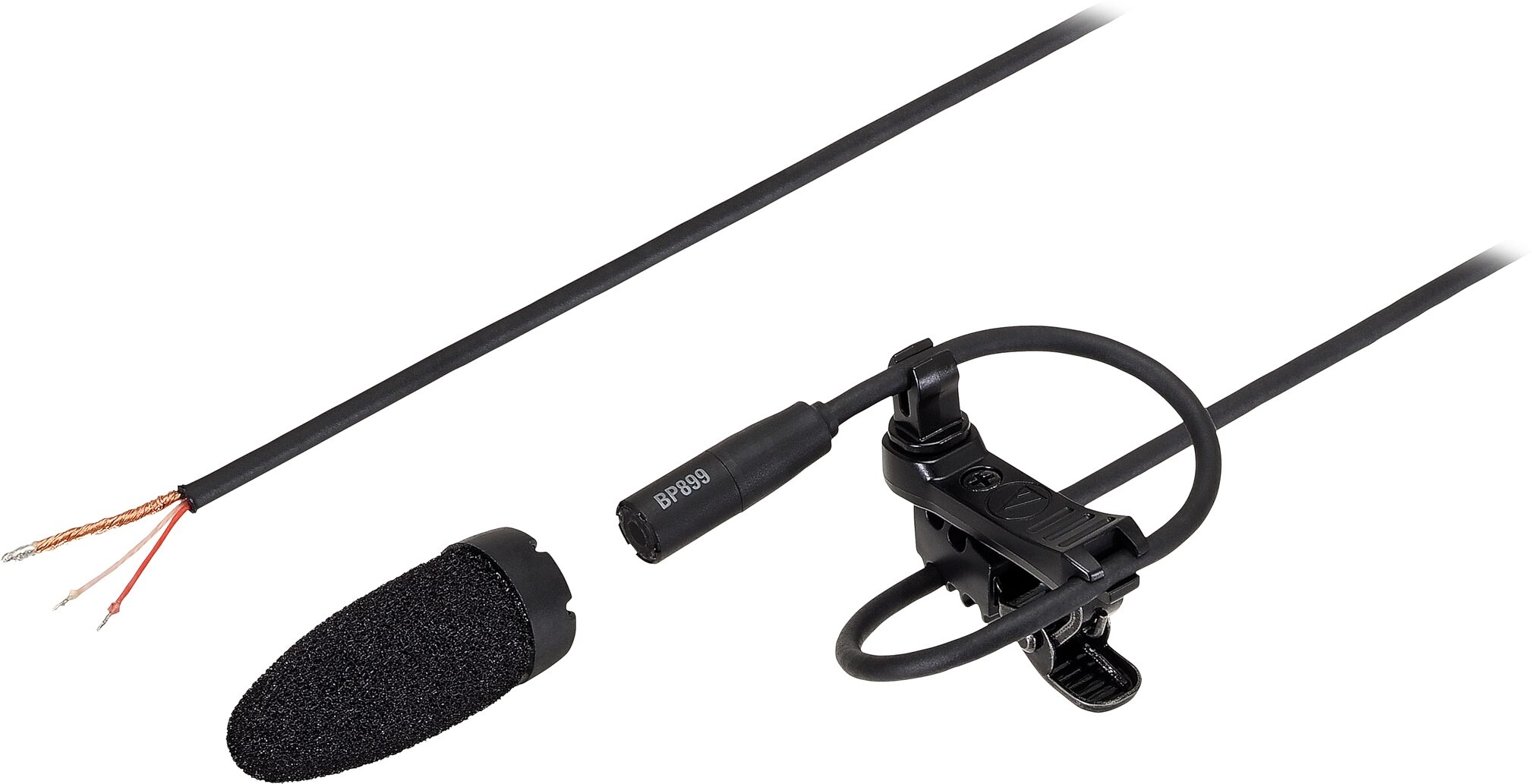 Audio-Technica BP899 Subminiature Omnidirectional Condenser Lavalier Microphone, Black, Unterminated, Action Position Back