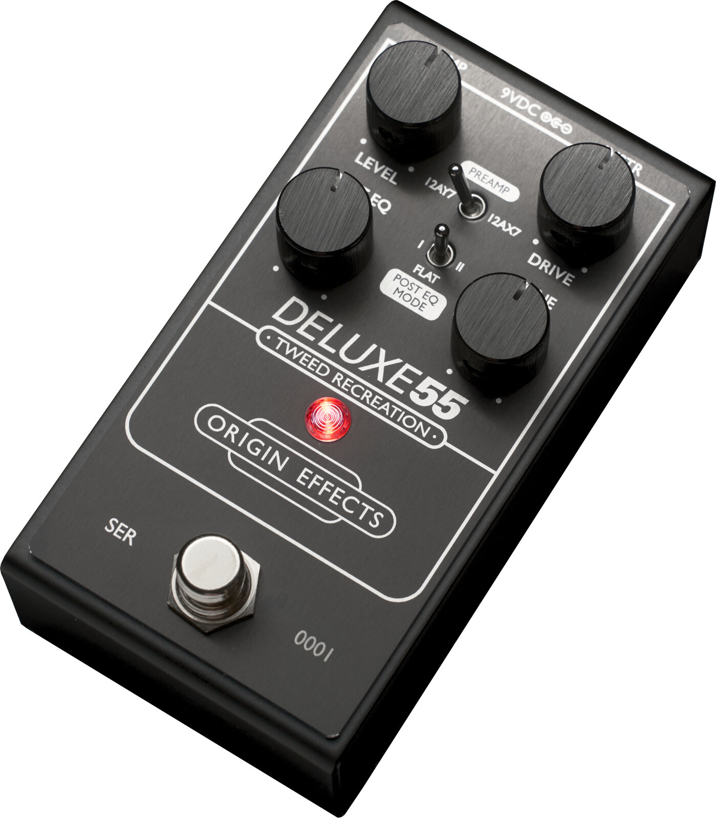 Origin Effects Deluxe55 Tweed Recreation Overdrive Pedal, Black Edition, Action Position Back