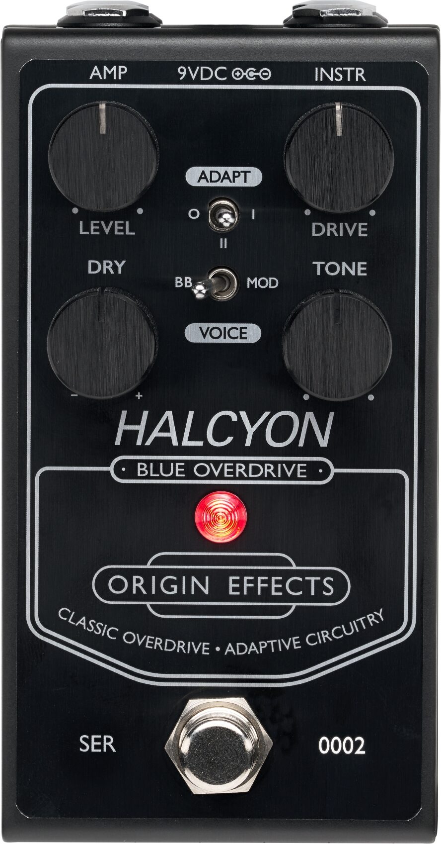 Origin Effects Halcyon Blue Overdrive Pedal, Black Edition, Action Position Back