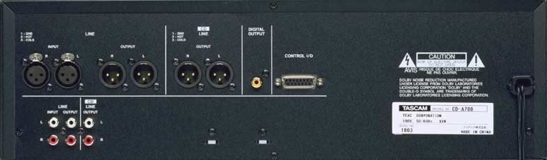 TASCAM CDA700 Balanced CD/Cassette with SPDIF, Back Panel