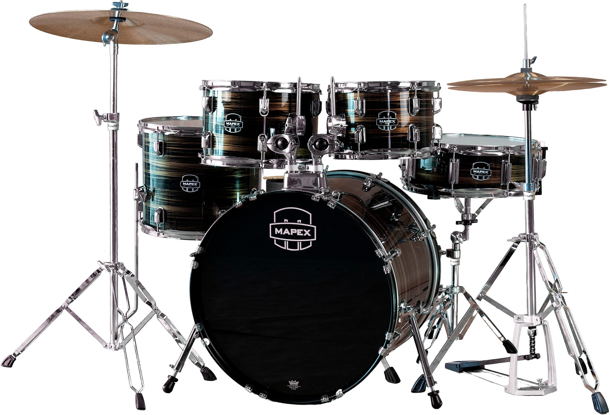 Mapex Comet Complete Drum Set, 5-Piece, Ebony and Yellow Grain, Action Position Back