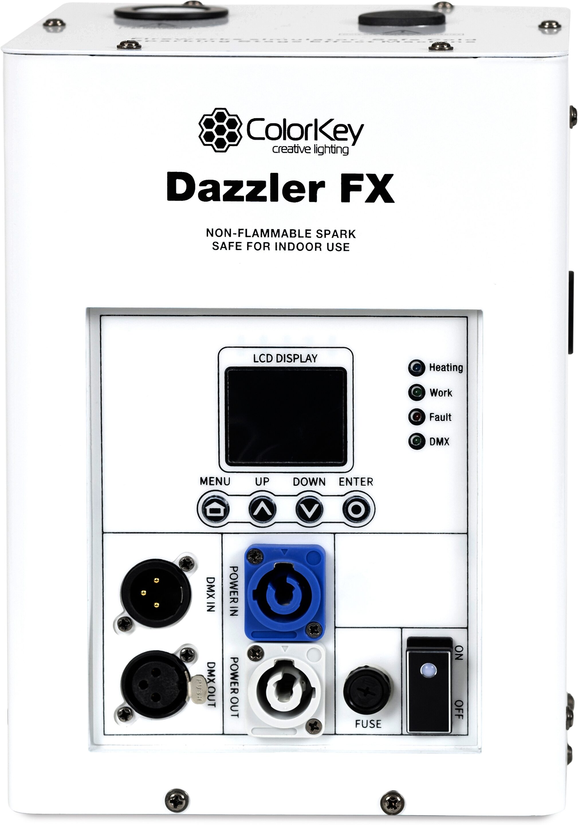ColorKey Dazzler FX MKII Cold Spark Machine, White, Action Position Back