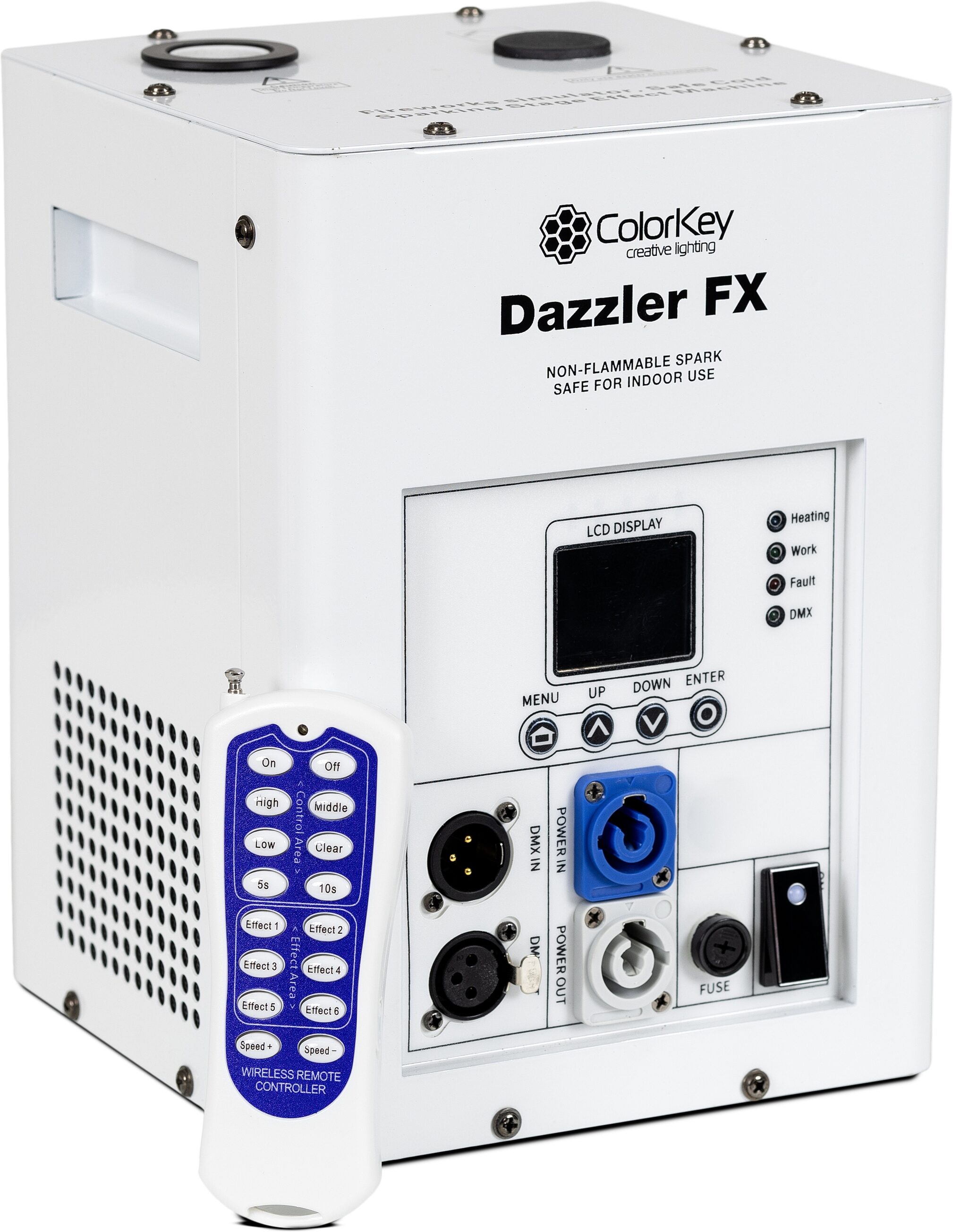 ColorKey Dazzler FX MKII Cold Spark Machine, White, Action Position Back