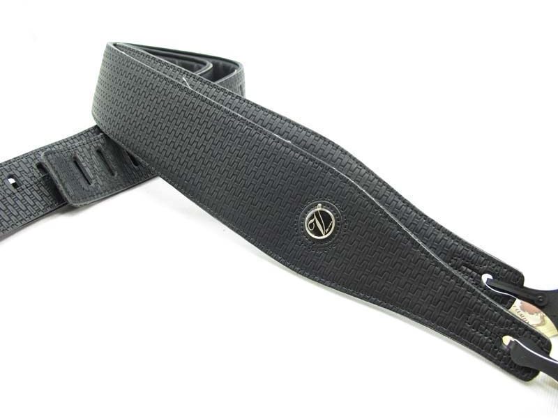 Vorson Textured Leather Padded Guitar Strap, Black Tread Pattern