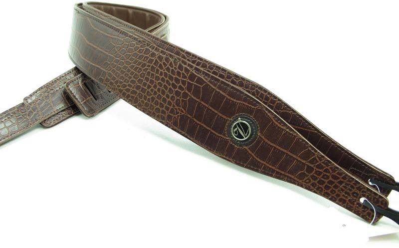 Vorson Textured Leather Padded Guitar Strap, Dark Brown Alligator Skin