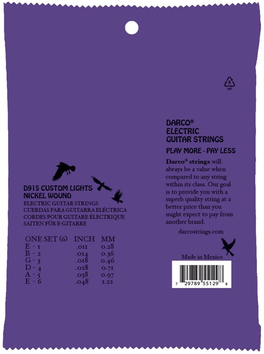 Darco Nickel Electric Guitar Strings, 11-48, D915, Custom Light, Back