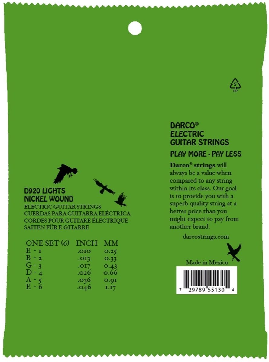 Darco Nickel Electric Guitar Strings, 10-46, D920, Light, Back