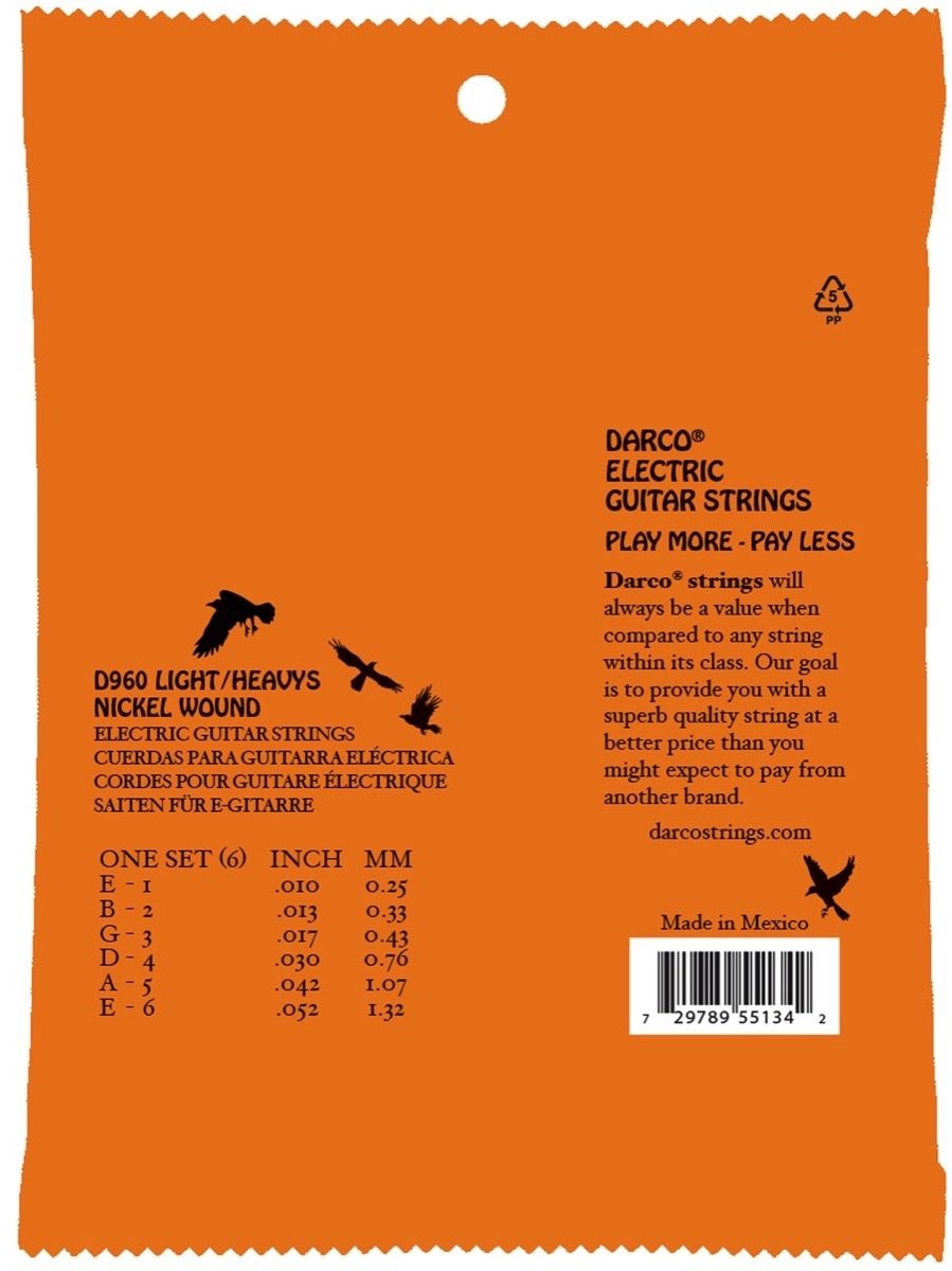 Darco Nickel Electric Guitar Strings, 10-52, D960, Light/Heavy, Back