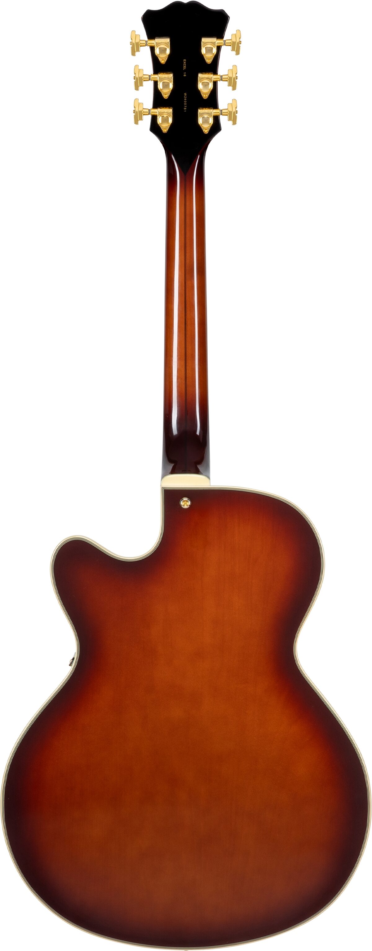 D'Angelico Excel 16 Hollowbody Electric Guitar (with case), Amaretto Burst, Action Position Back