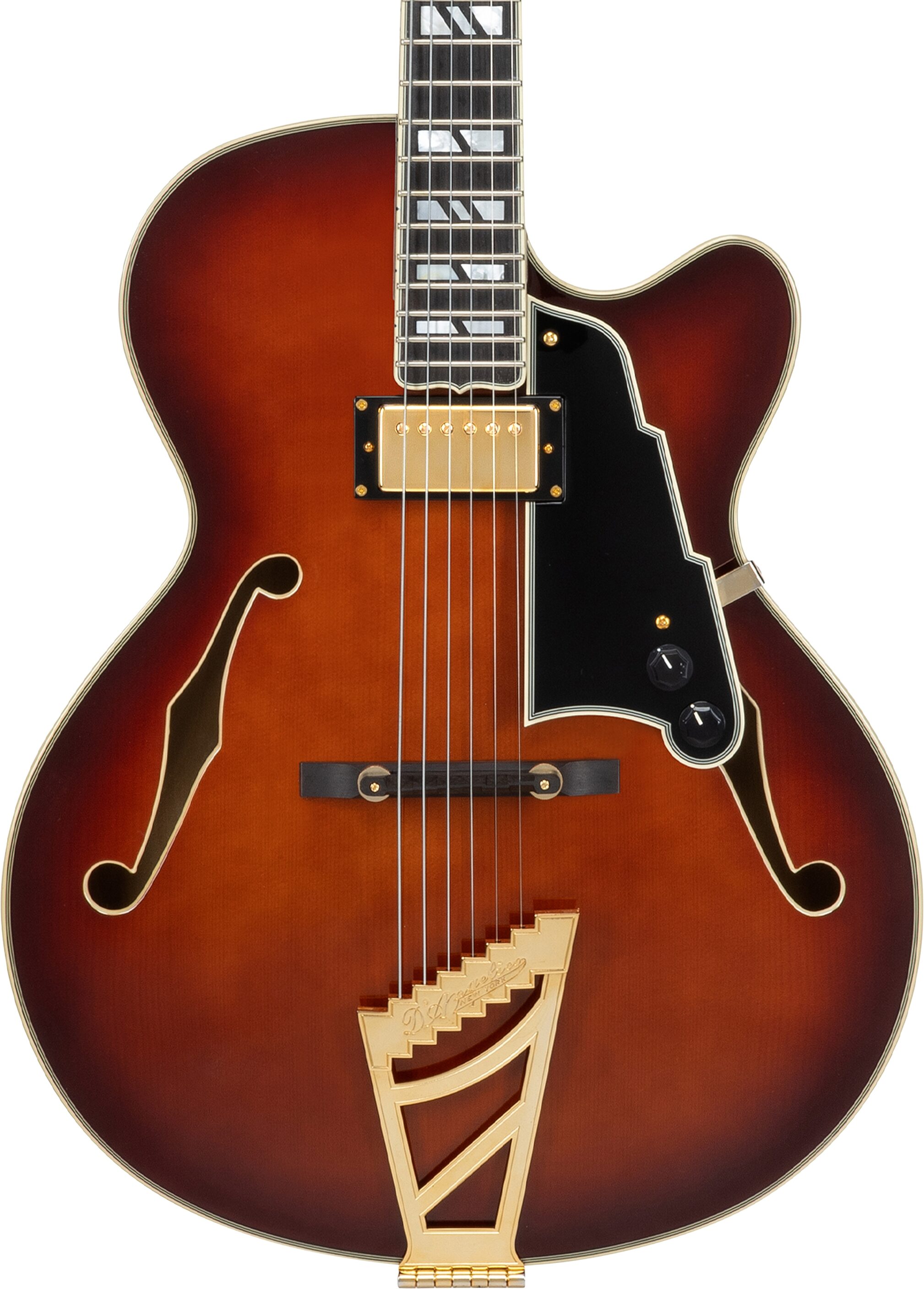 D'Angelico Excel 16 Hollowbody Electric Guitar (with case), Amaretto Burst, Action Position Back