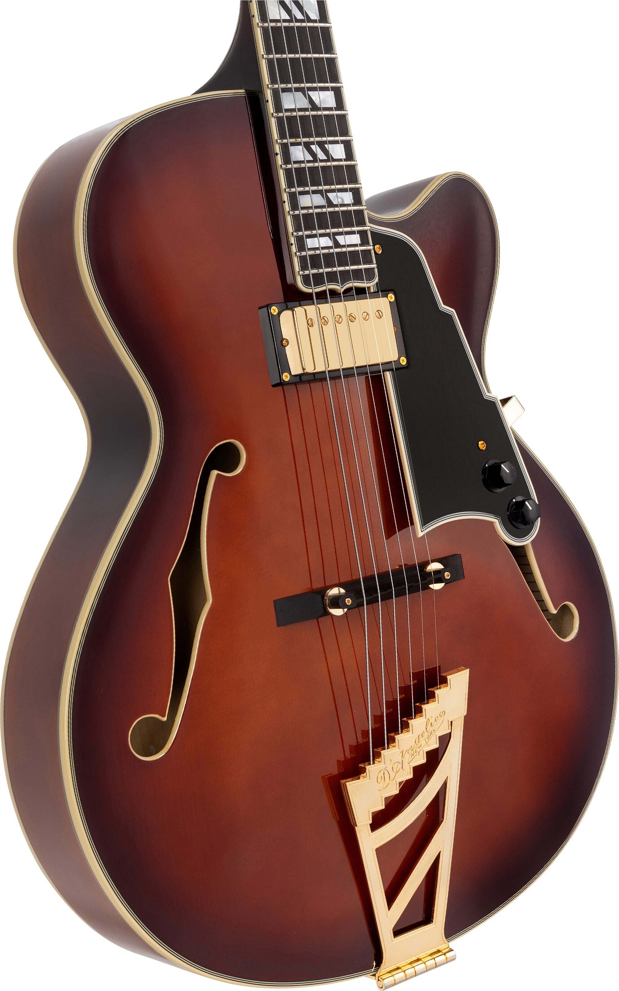 D'Angelico Excel 16 Hollowbody Electric Guitar (with case), Amaretto Burst, Action Position Back