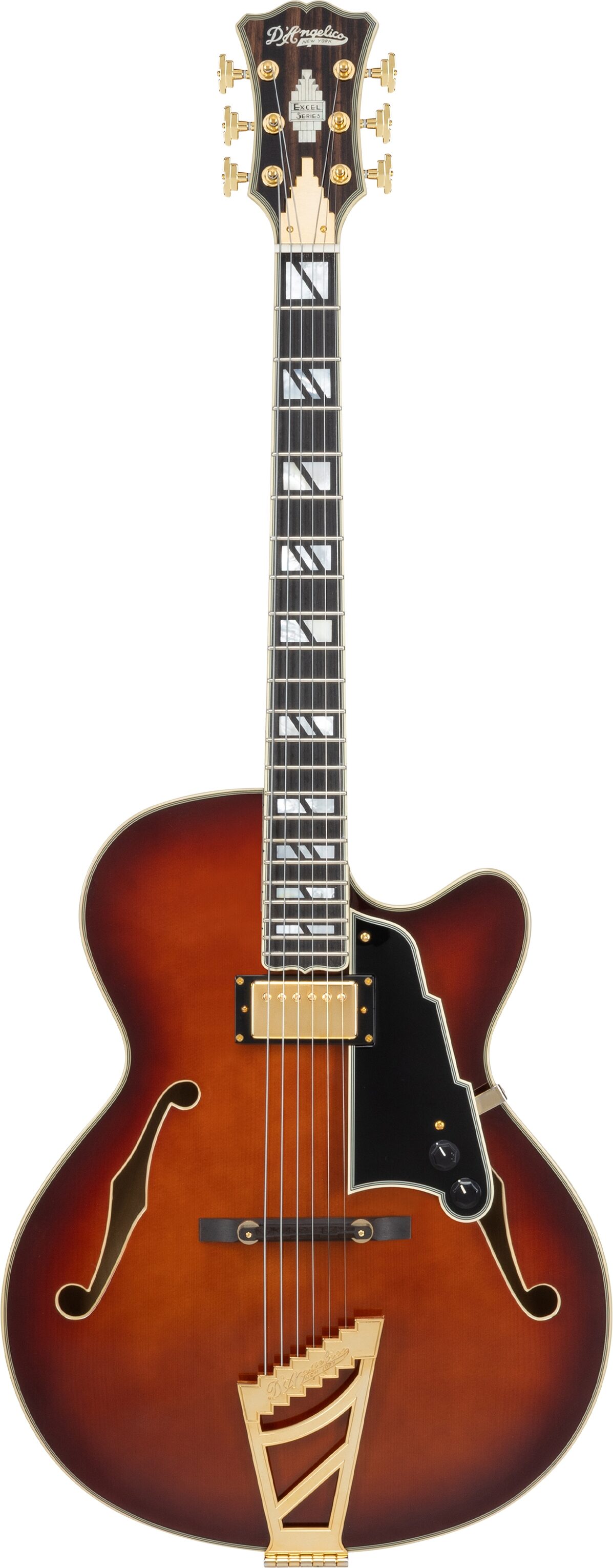 D'Angelico Excel 16 Hollowbody Electric Guitar (with case), Amaretto Burst, Action Position Back