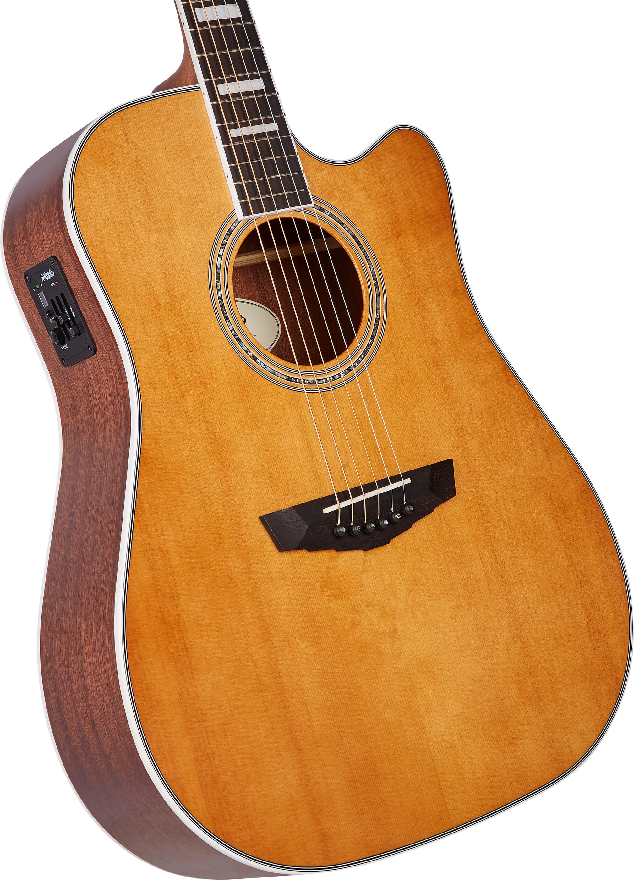 D'Angelico Premier Bowery Acoustic-Electric Guitar, Vintage Natural, Action Position Back