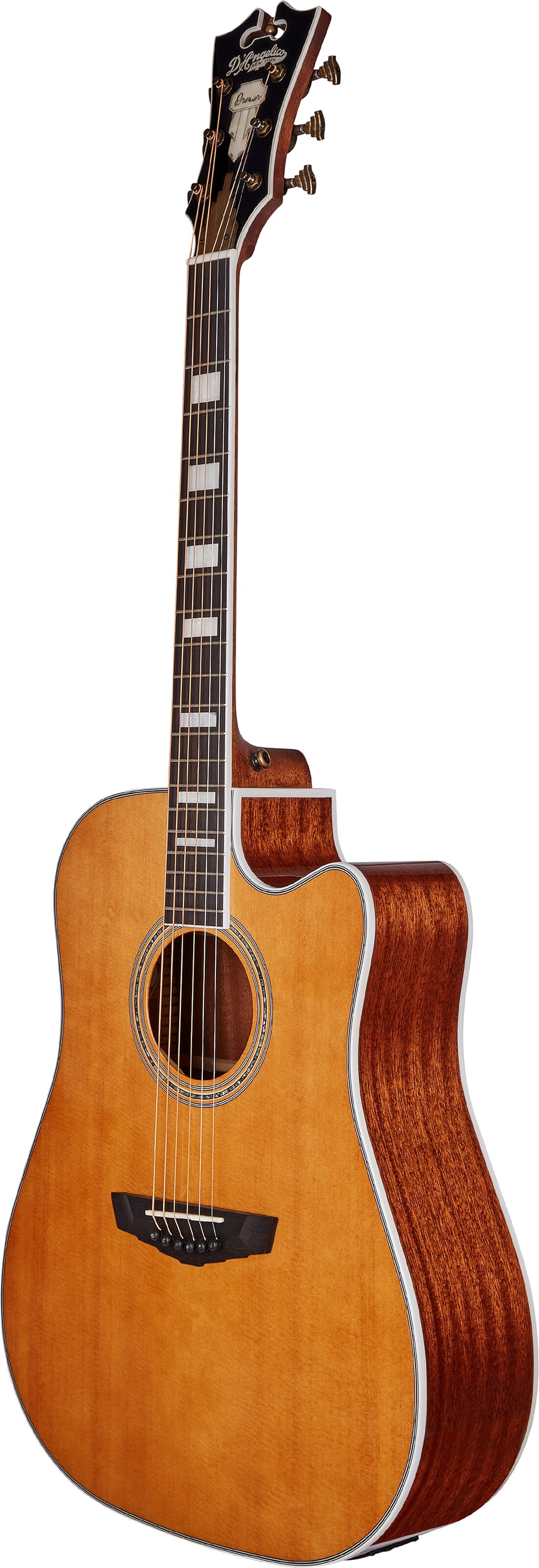 D'Angelico Premier Bowery Acoustic-Electric Guitar, Vintage Natural, Action Position Back