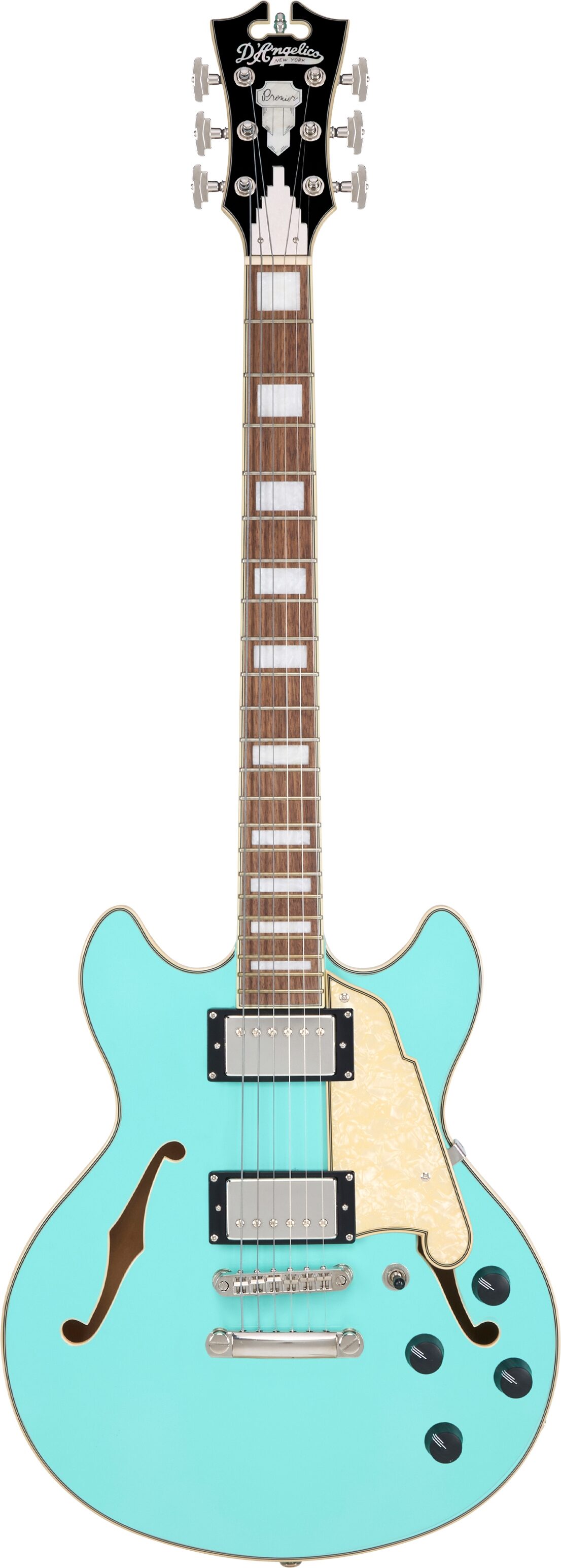 D'Angelico Premier Mini DC Electric Guitar, Surf Green, Action Position Back